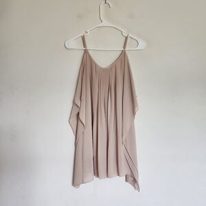 NWT Betsy Moss Chiffon Sleeveless Pleated Top in Beige size Small